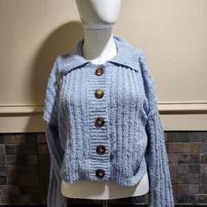Hippie Rose Light Blue Button-Up Women Sweater